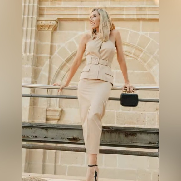 NET ZARA CROSSOVER BELTED MIDI DRESS - Picture 4 of 14